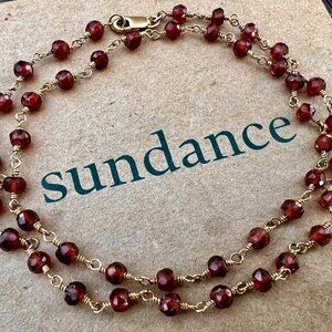 Sundance NEW $298 RED GARNET 14k Gold GF JANUARY 16.5" Handmade Beaded Necklace